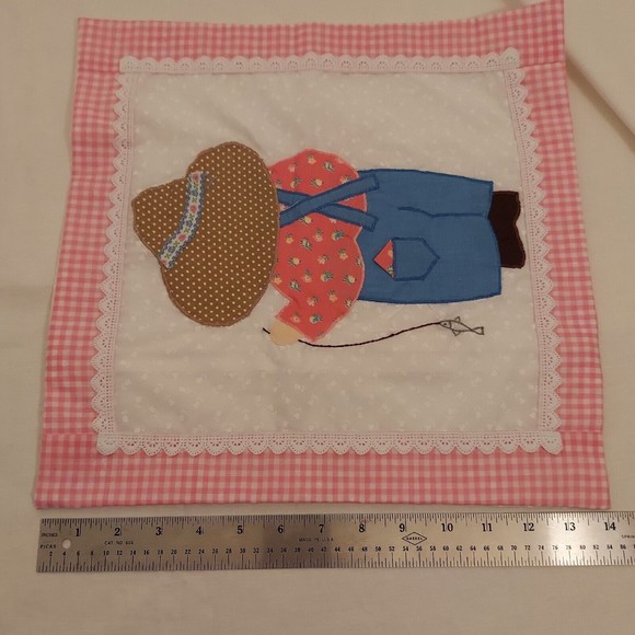 Set Of 2 Sunbonnet Sue Sam Handmade Pillow Covers Pink White Blue Brown 14 x 14 - Picture 12 of 16